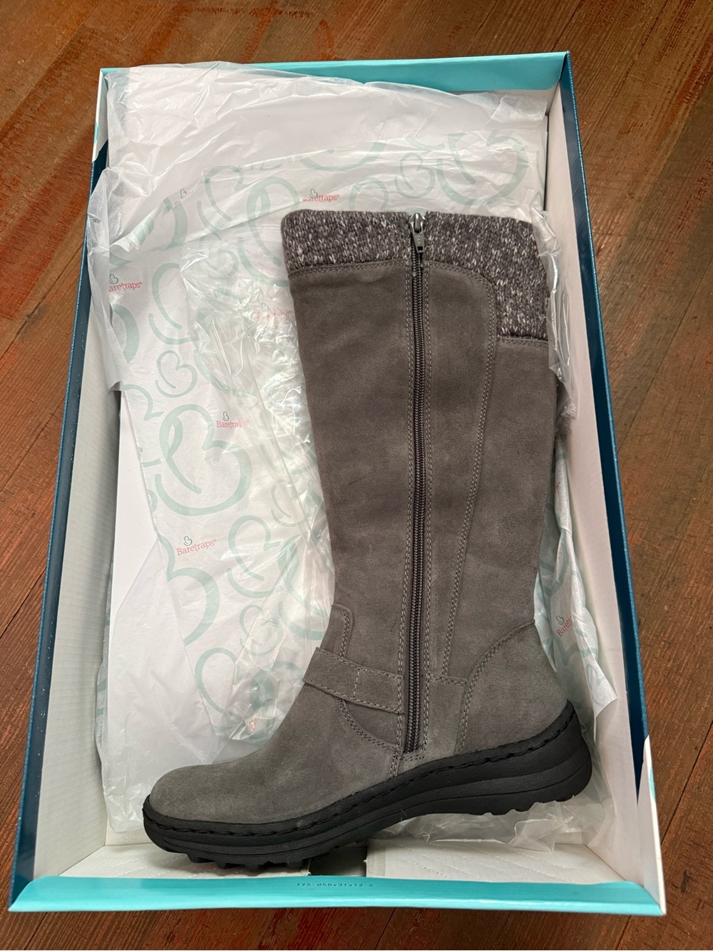 BareTraps Gray Knee-High Suede Boot with Knit Collar